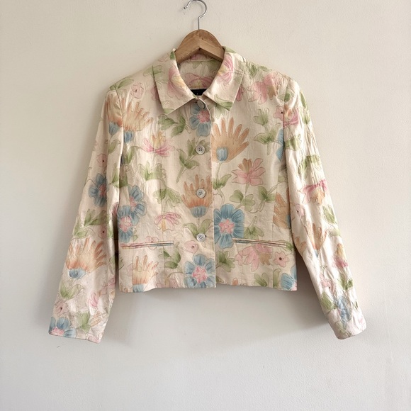 Burberry Jackets & Blazers - Burberry Hand-Painted Silk Floral Jacket Vintage 1990’s‎ Size 8P